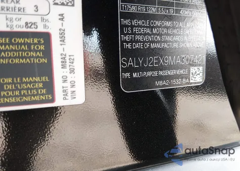 2021 Land Rover Range Rover Velar P250 S z USA, uszkodzony, nr VIN SALYJ2EX9MA307421